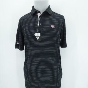 The Thornhill Club Polo Mens Medium Black Stripe Performance Golf Preppy Casual